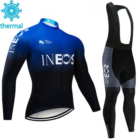Tenue Cycliste Manches Longues et Collant à Bretelles 2019 TEAM INEOS Hiver Thermal Fleece N002